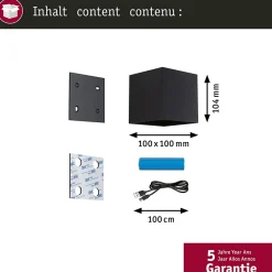 Lampe murale rechargeable à LED Nyara IP44 3000K 100x104mm 2x1W Noir