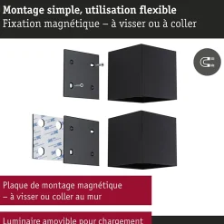 Lampe murale rechargeable à LED Nyara IP44 3000K 100x104mm 2x1W Noir