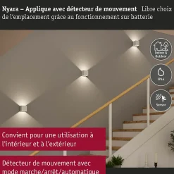 Lampe murale rechargeable à LED Nyara IP44 3000K 100x104mm 2x1W Blanc