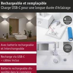 Lampe murale rechargeable à LED Nyara IP44 3000K 100x104mm 2x1W Blanc