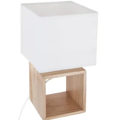 Lampe Pojo - bois et blanc - H32 cm - Atmosphera