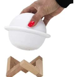 Lampe ronde avec support en bois Saturne