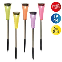 Lampe solaire à LED 'MULTI' (set de 5) , pour l'extérieur, piquet de terre en métal et plastique , multicolore, avec LED intégrée