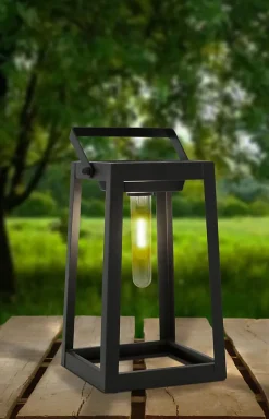 Lampe solaire décorative à LED , pour l'extérieur, déco - métal et plastique noir, avec LED intégrée