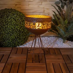 Lampe solaire décorative à LED avec pied, hauteur 34,5 cm, pour l'extérieur, en métal et plastique de couleur rouille, LED fixes