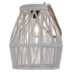 Lampe solaire décorative LED 'Korbinian' pour le jardin et la terrasse en bois et rotin naturel, lampe solaire de 34 cm de haut