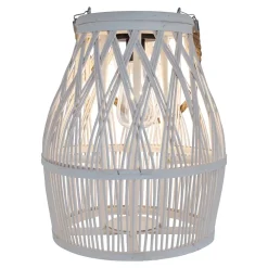 Lampe solaire décorative LED 'Korbinian' pour le jardin et la terrasse en bois et rotin naturel, lampe solaire de 34 cm de haut