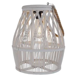 Lampe solaire décorative LED 'Korbinian' pour le jardin et la terrasse en bois et rotin naturel, lampe solaire de 34 cm de haut