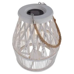 Lampe solaire décorative LED 'Korbinian' pour le jardin et la terrasse en bois et rotin naturel, lampe solaire de 34 cm de haut