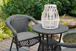 Lampe solaire décorative LED 'Korbinian' pour le jardin et la terrasse en bois et rotin naturel, lampe solaire de 34 cm de haut