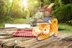 Lampe solaire d'extérieur LED 'Chat' 25 cm de long- Décoration d'extérieur en plastique brun avec LED intégrées