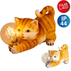 Lampe solaire d'extérieur LED 'Chat' 25 cm de long- Décoration d'extérieur en plastique brun avec LED intégrées