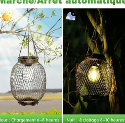 Lampe Solaire Exterieur Jardin Suspendue, Collasis IP65 Étanche 2 Pièces Métal avec Ampoule LED