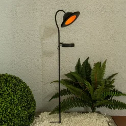 Lampe solaire LED Bowler avec piquet de terre jardin terrasse métal plastique noir LED fixes hauteur 86cm