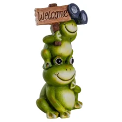 Lampe solaire LED Grenouille terrasse jardin plastique vert extérieur hauteur 45cm LED fixes