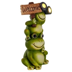 Lampe solaire LED Grenouille terrasse jardin plastique vert extérieur hauteur 45cm LED fixes