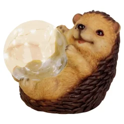 Lampe solaire LED Hérisson terrasse jardin plastique brun extérieur 17x14,5x12cm LED fixes