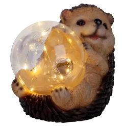 Lampe solaire LED Hérisson terrasse jardin plastique brun extérieur 17x14,5x12cm LED fixes