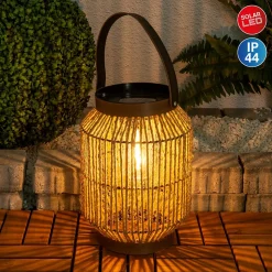 Lampe solaire LED 'KORBINIAN' Décoration pour l'extérieur en métal, plastique et cordon naturel, avec LEDs fixes.