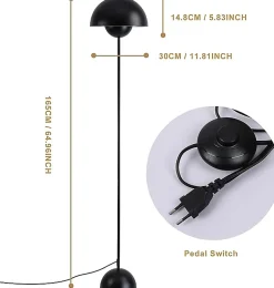 Lampe sur Pied au Design Nordique Classique Noir avec Abat-jour et Base Parabolique Douille E27 pour Salon Salle à Manger Chambre
