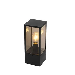 Lampe sur pied d'extérieur noire avec verre fumé 40 cm IP44 - Charlois
