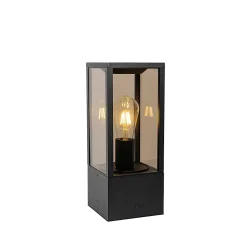 Lampe sur pied d'extérieur noire avec verre fumé 40 cm IP44 - Charlois