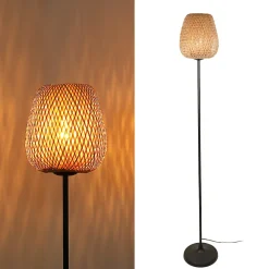 Lampe sur pied en bambou avec interrupteur sur câble base E27