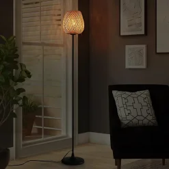 Lampe sur pied en bambou avec interrupteur sur câble base E27