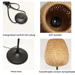 Lampe sur pied en bambou avec interrupteur sur câble base E27