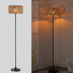 Lampe sur Pied en Rotin Tressée à la Main avec Interrupteur de Câble Douille E27 pour Salon et Chambre