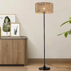 Lampe sur Pied en Rotin Tressée à la Main avec Interrupteur de Câble Douille E27 pour Salon et Chambre