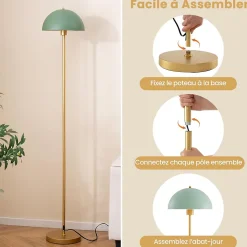 Lampe sur Pied H.165CM avec Interrupteur au Pied,Base Lestée et Abat-jour Vert,Douille E27,Max. 60 W,Ampoule Non Incluse
