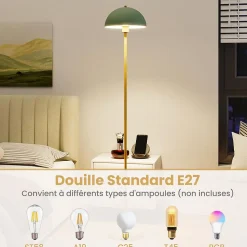 Lampe sur Pied H.165CM avec Interrupteur au Pied,Base Lestée et Abat-jour Vert,Douille E27,Max. 60 W,Ampoule Non Incluse