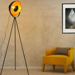 Lampe sur pied trépied en aluminium vintage industriel avec projecteur orientable rétro idéale pour le salon ou le studio douille