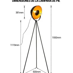 Lampe sur pied trépied en aluminium vintage industriel avec projecteur orientable rétro idéale pour le salon ou le studio douille
