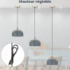 Lampe Suspendue avec Abat jour Lustre Plafonnier avec Corde de Suspension Réglable Douille E27 Gris