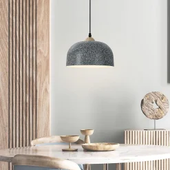 Lampe Suspendue avec Abat jour Lustre Plafonnier avec Corde de Suspension Réglable Douille E27 Gris