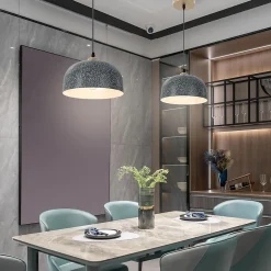 Lampe Suspendue avec Abat jour Lustre Plafonnier avec Corde de Suspension Réglable Douille E27 Gris