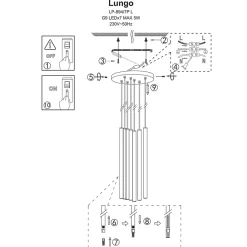 Lampe suspendue de plafond Light Prestige Lungo dorée 7 x G9 1 pc.