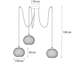 Lampe suspendue d'extérieur orientale en bambou 3 lumières IP44 - Rafael