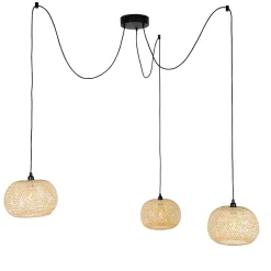 Lampe suspendue d'extérieur orientale en bambou 3 lumières IP44 - Rafael
