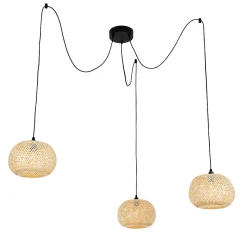 Lampe suspendue d'extérieur orientale en bambou 3 lumières IP44 - Rafael