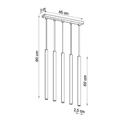 Lampe suspendue en acier 5 lampes 45x5x90cm Sollux