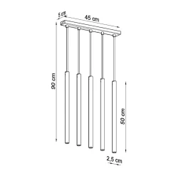 Lampe suspendue en acier 5 ampoules 4000K - 45x5x90cm Sollux