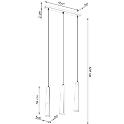 Lampe suspendue en acier 3 lampes 45x5x120cm Sollux