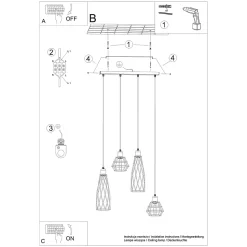 Lampe suspendue en acier 4 lampes 58x15x120cm Sollux