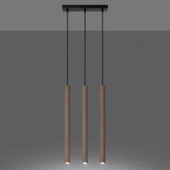 Lampe suspendue en acier/bois 3 lampes 30x5x110cm Sollux
