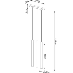 Lampe suspendue en acier/bois 3 lampes 30x5x110cm Sollux