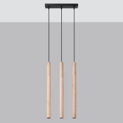 Lampe suspendue en acier/bois 3 lampes 30x5x110cm Sollux
