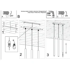 Lampe suspendue en acier/bois 3 lampes 30x5x110cm Sollux